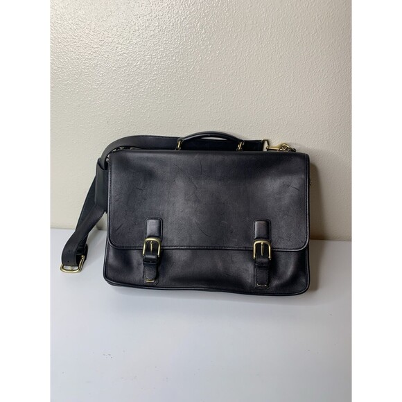 Coach Black Leather Shoulder Strap Double Closure Briefcase Bag F2S-5310 - Picture 2 of 13